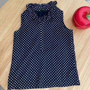 JCrew Factory Navy Blue polka dot sleeveless blouse